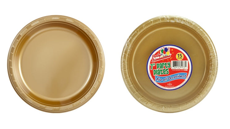 7" Plastic Plate - Gold - 15-Packs - Party Dimensions