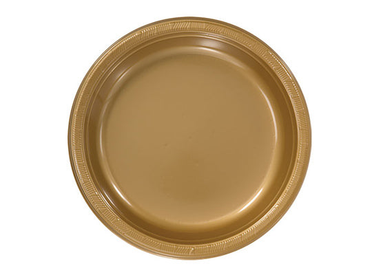 Gold 9'' Round Plastic Plates by Hanna K. Signature - 50-Packs