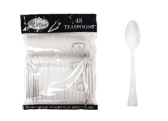Pearl Plastic Teaspoons Cutlery Bags by Lillian - 48-Packs