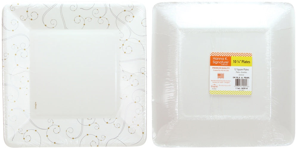 10" Swirls & Pearls Square Paper Plate, 12-Packs - Hanna K. Signature