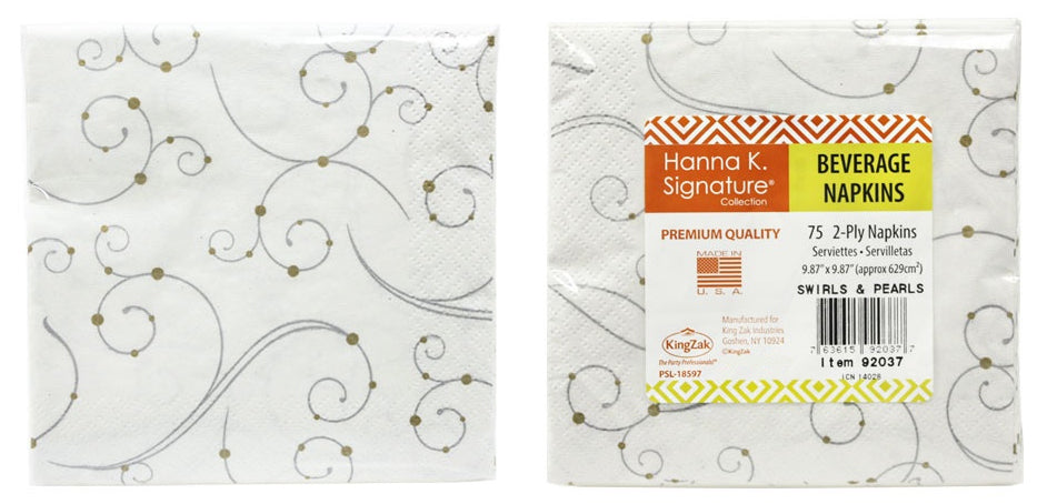 Swirls & Pearls Beverage Napkin 75-Packs - Hanna K. Signature