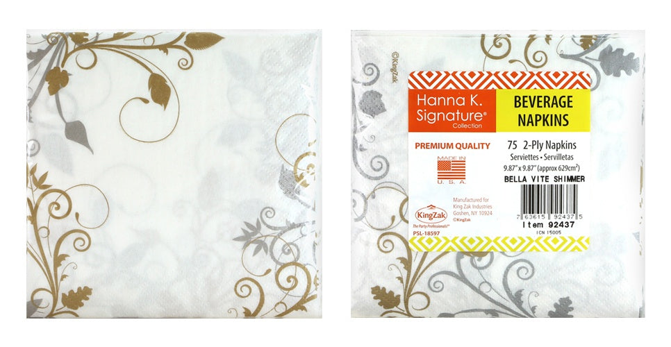 Bella Vite Shimmer - Beverage Napkin - 75-Packs - Hanna K. Signature