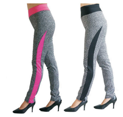 Women's Heathered Sports Leggings w/ Two Tone Ocean Wave Stripes