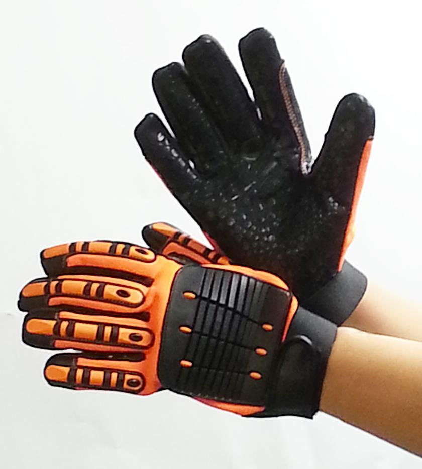 Premium Hi-Viz Synthetic Leather Mechanic Gloves w/ TPR Impact Protection - Size: Large