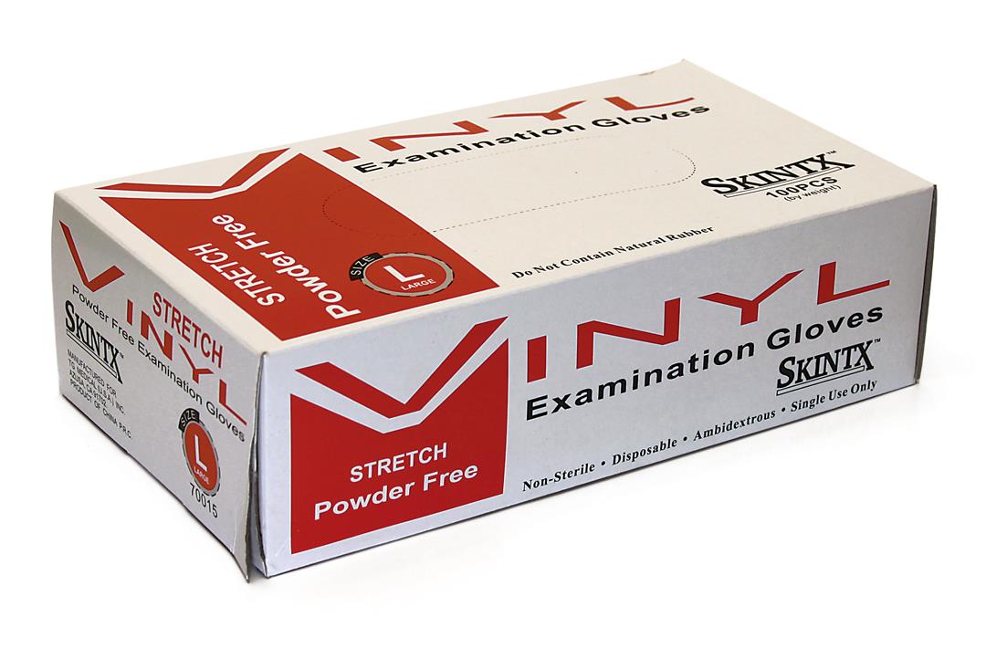 Medical Grade Powder Free Disposable Stretch Vinyl Gloves - Skintx - Size: Small