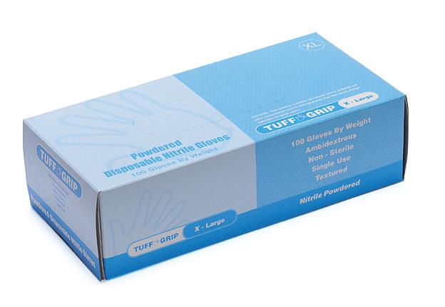 Lightly Powdered Disposable Nitrile Gloves - Tuff Grip - Size: XL
