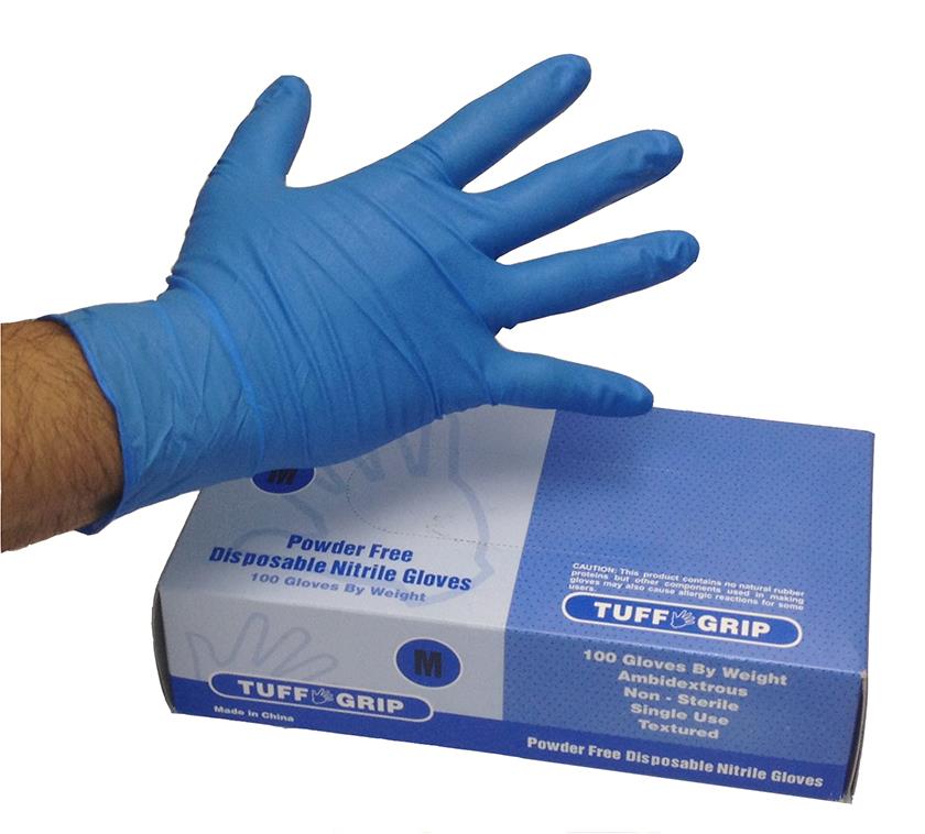 Powder Free Disposable Nitrile Gloves - Tuff Grip - Size: XL