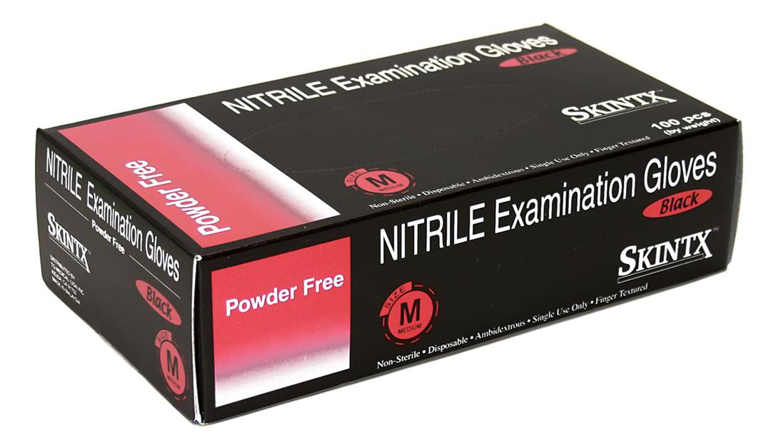 Black Medical Grade Powder Free Disposable Nitrile Gloves - Skintx - Size: XL