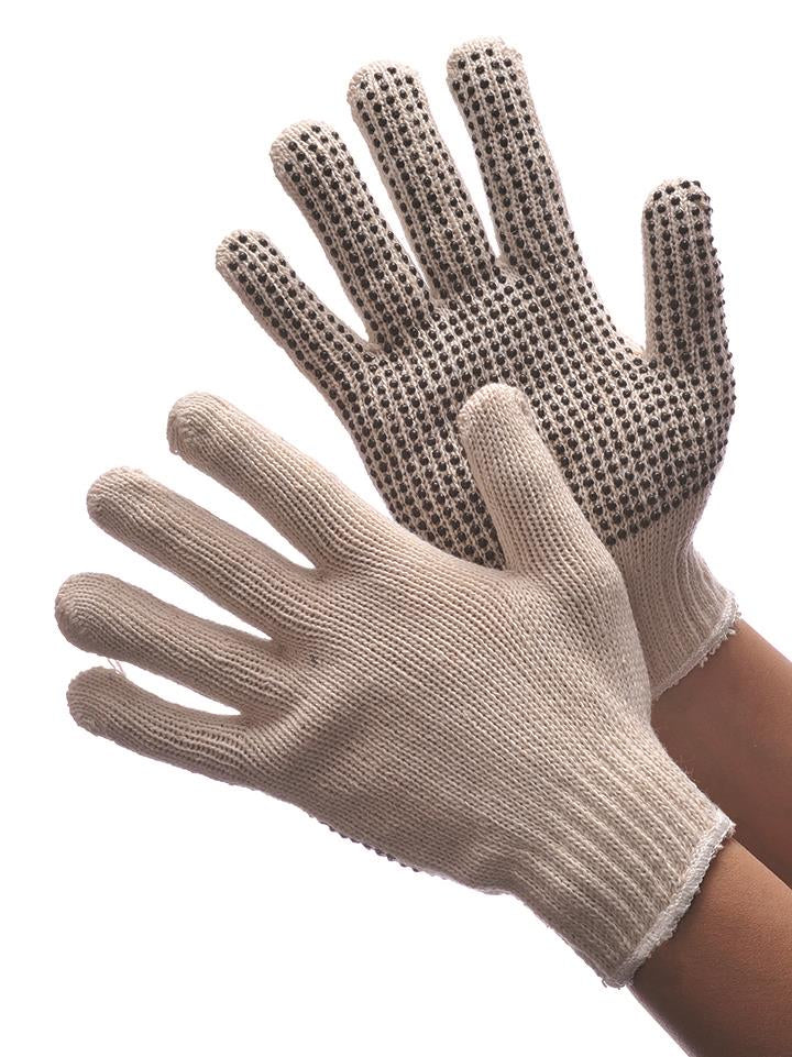 500g (Light Weight) String Knit Cotton/Polyester Gloves w/ Grips - White - Size: Men's