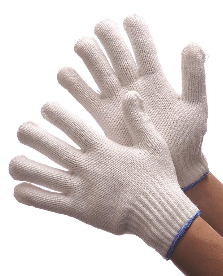 7 Gauge (Heavy Duty) Polyester String Knit Gloves - White - Size: Small