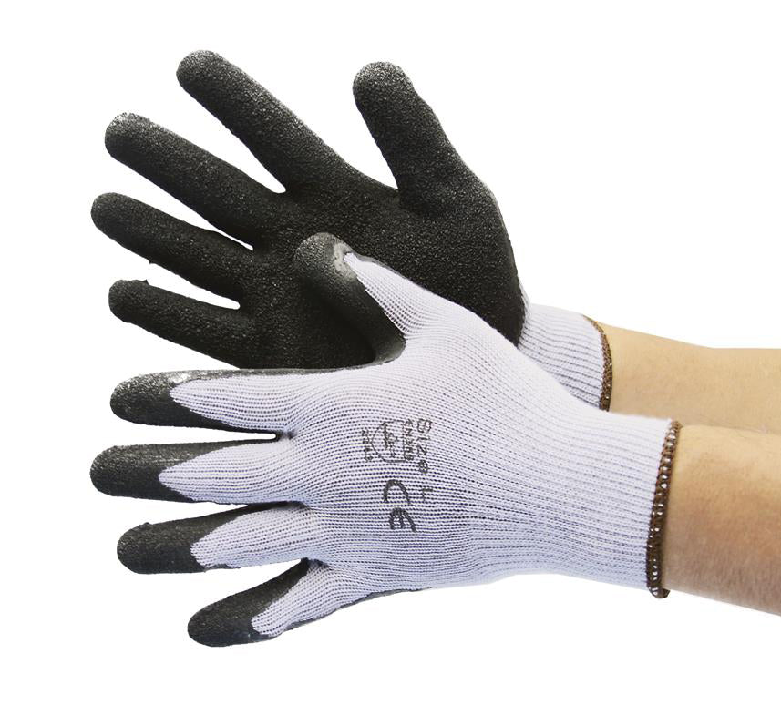 10 Gauge Cotton/Poly String Knit Gloves w/ Latex Coating - Grey/Black - Size: XL