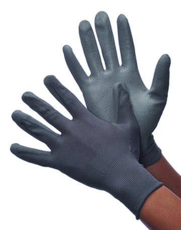 13 Gauge (Ultra Thin) Nylon String Knit Gloves w/ Polyurethane Coating - Grey/Grey - Size: Small