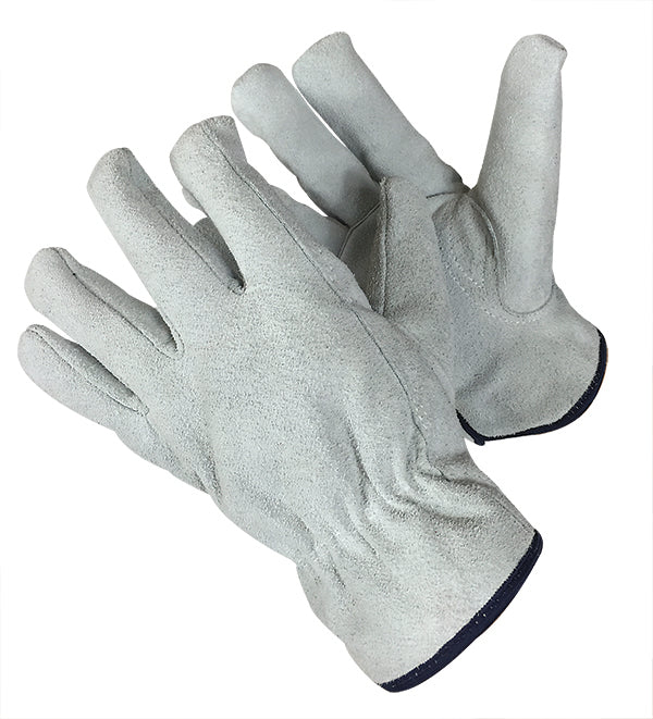 Split Cowhide Suede Leather Driver Gloves w/ Keystone Thumb & Pile Lining - Grey - Size: Medium