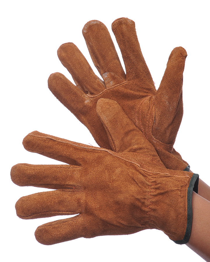 Split Cowhide Suede Leather Driver Gloves w/ Keystone Thumb - Brown - Size: Large