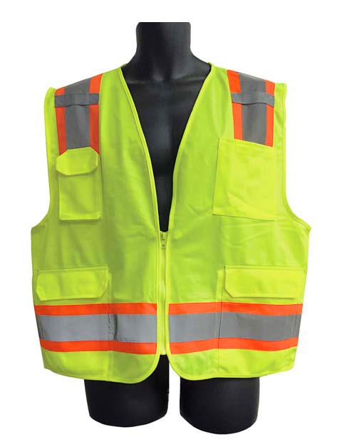 Surveyor Safety Vests w/ Zipper Closure - ANSI Class II Rating - Green - Size Large
