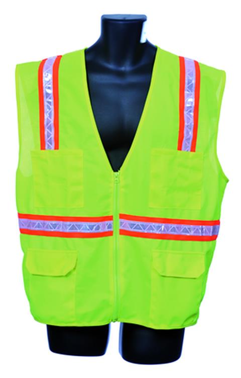 Surveyor Safety Vests w/ Zipper Closure - ANSI Class III Rating - Green - Size 3XL