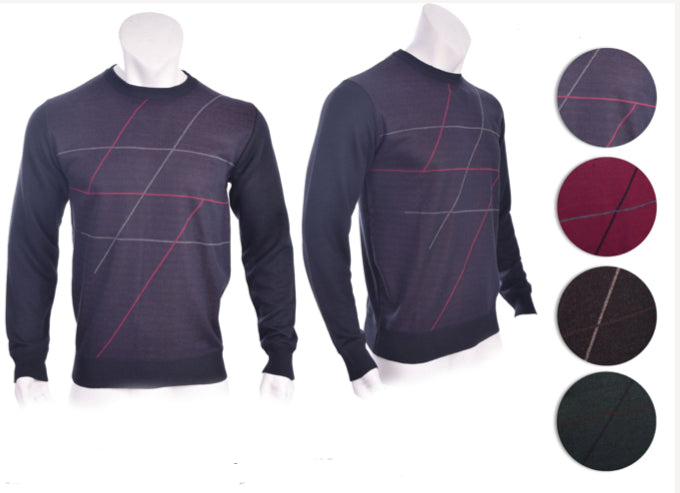 Men's Printed Pullover Crew Neck Sweater w/ Abstract Designs - Choose Your Size(s)