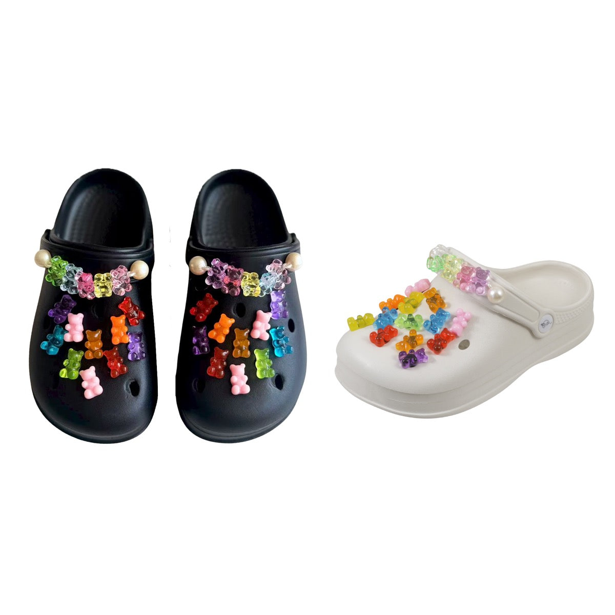 Toddler Girl's Vented Bubble Clogs w/ Embroidered Gummy Charms & Rainbow Floral Trim - Choose Your Color(s)