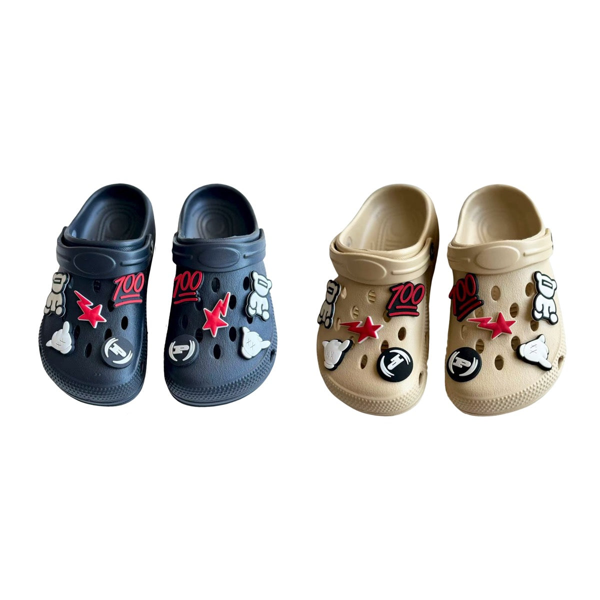 Boy's Vented Bubble Clogs w/ Embroidered Patches & Adjustable Heel Strap - Choose Your Color(s)