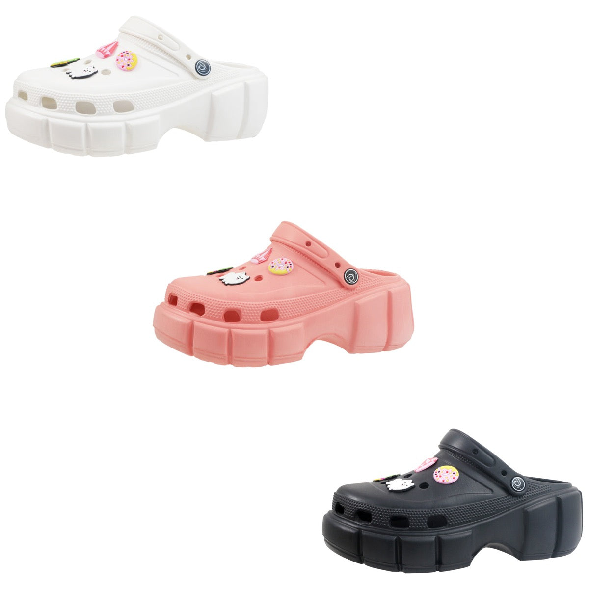 Women's Wedge Vented Clogs w/ Embroidered Charms & Adjustable Heel Strap - Choose Your Color(s)