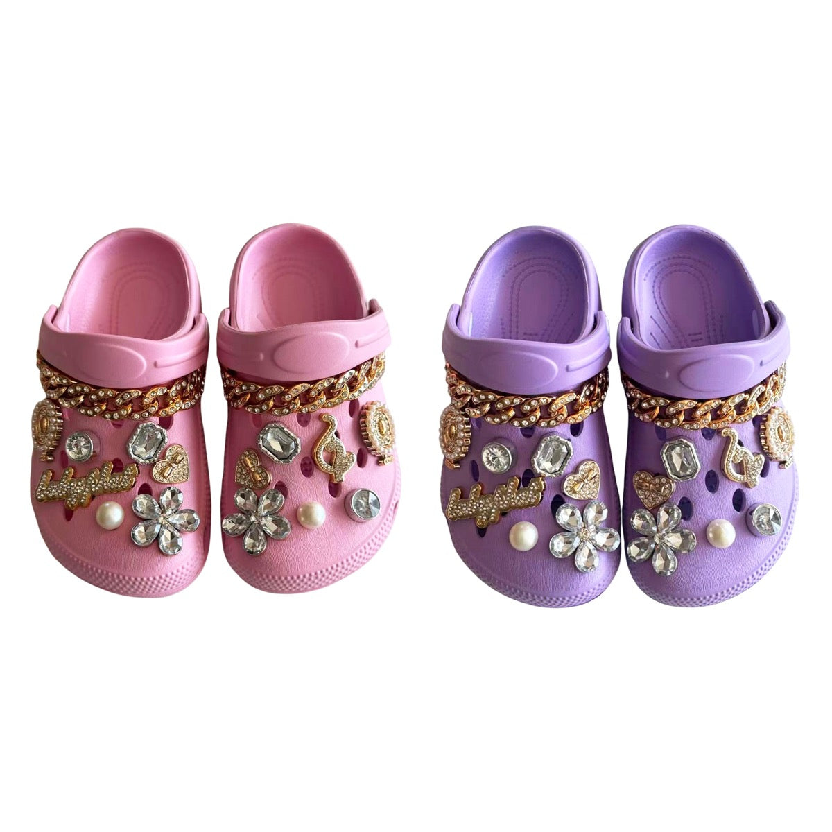 Women's Vented Bubble Clogs w/ Embroidered Rhinestones & Gems - Choose Your Color(s)