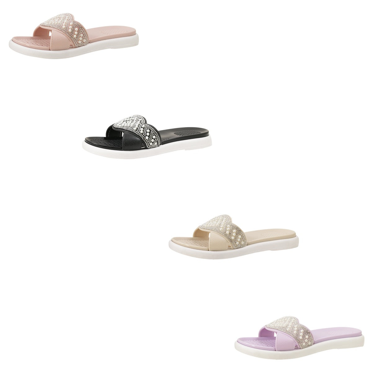 Women's Wedge Slide Sandals w/ Embroidered Gems - Choose Your Color(s)