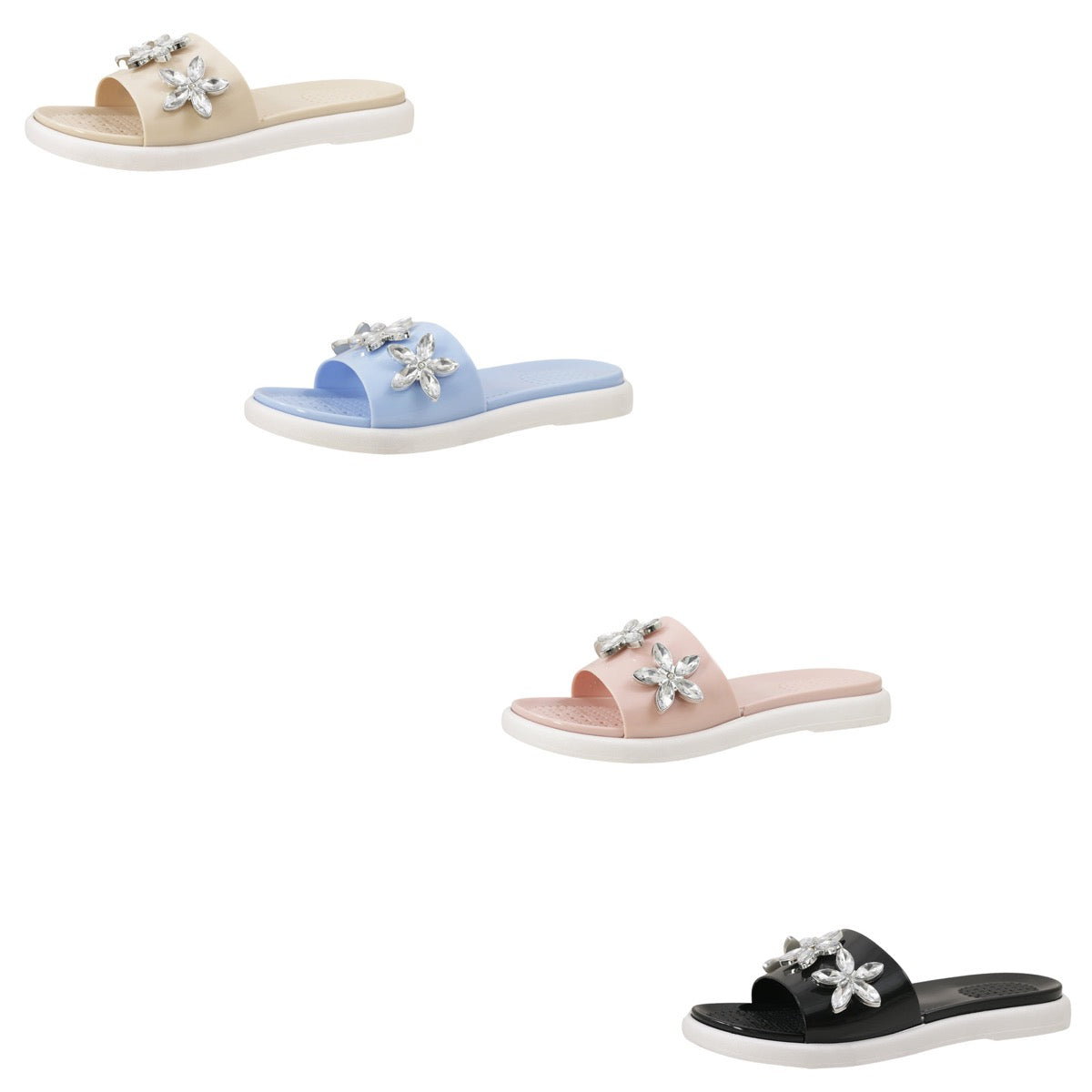 Women's Wedge Slide Sandals w/ Embroidered Floral Jewels - Choose Your Color(s)