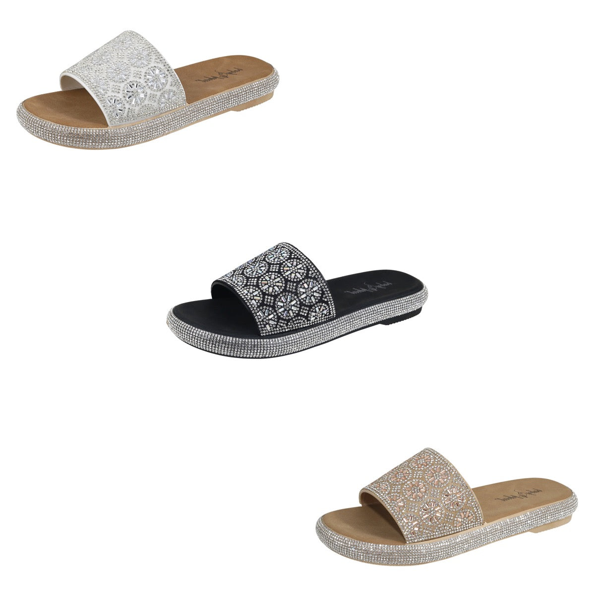 Women's Wedge Slide Sandals w/ Embroidered Rhinestone Tribal Pattens & Trim- Choose Your Color(s)