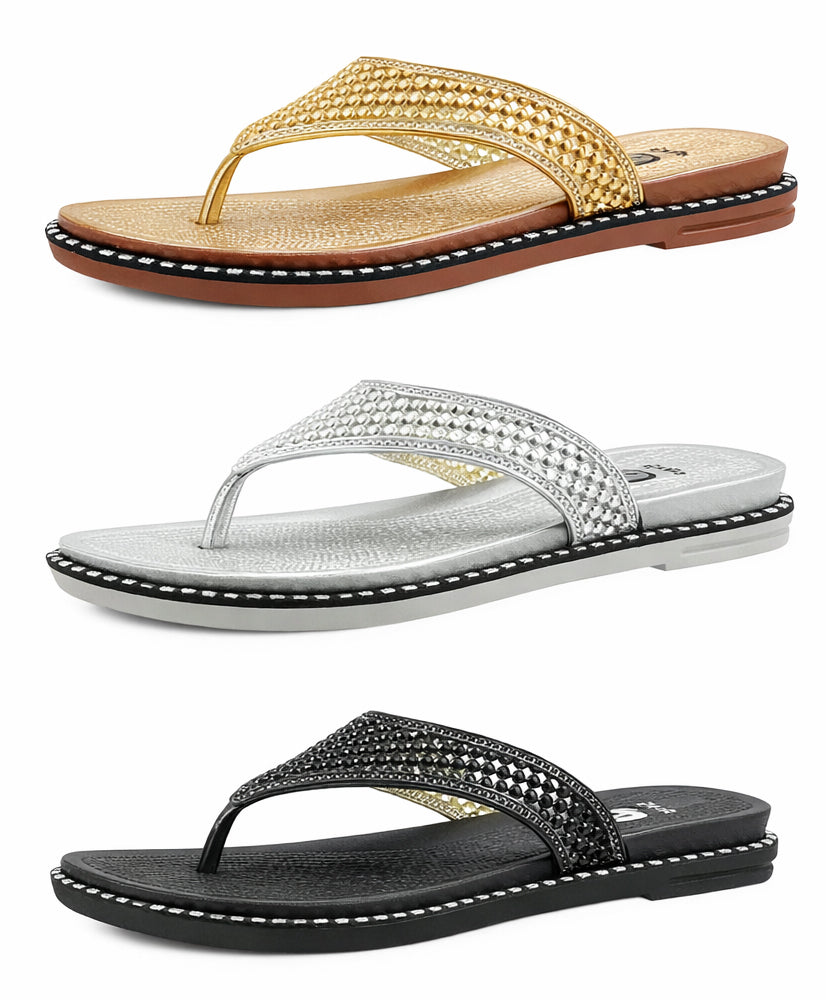 Women's Luxe Shimmer Embellished Thong Sandals
