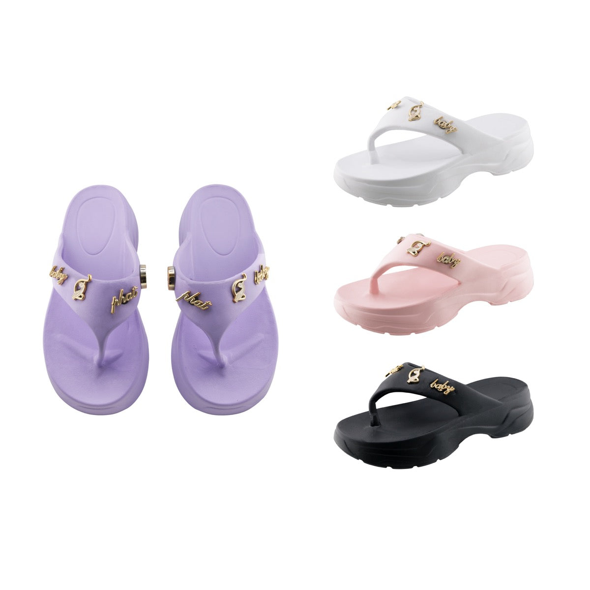 Women's Wedge Thong Slide Sandals w/ Embroidered Gold Charms - Choose Your Color(s)