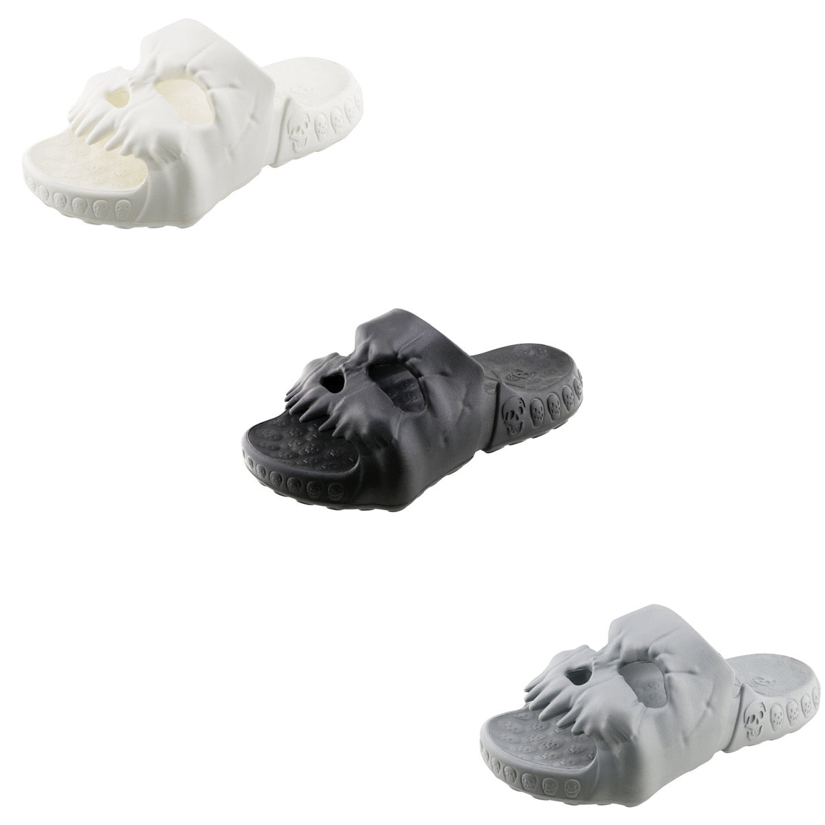 Men's Skull Embroidered Arizona Slide Sandals w/ Soft Footbed - Choose Your Color(s)