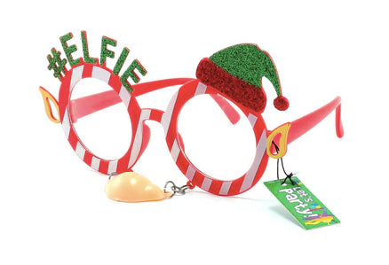 Elf Ear Novelty Party Glasses w/ Embroidered Glitter Christmas Hat