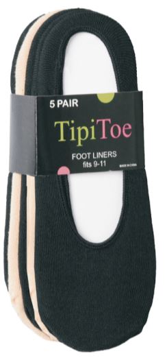 Women's No-Show Ped Sock Footliners - Solid Black & Beige - Size 9-11 - 5-Pair Packs