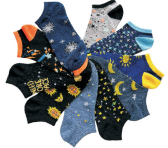 Women's Plus Size No Show Novelty Socks - Sunny Day & Night Sky Print - 10-Pair Packs - Size 10-13