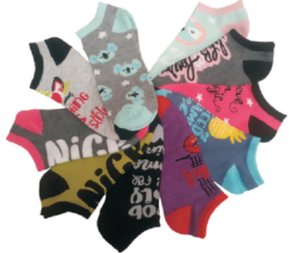 Women's Plus Size No Show Novelty Socks - Koala & Slogan Print - 10-Pair Packs - Size 10-13