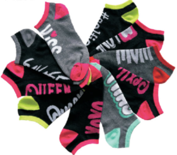 Women's Plus Size No Show Novelty Socks - Queen & Kiss Print - 10-Pair Packs - Size 10-13