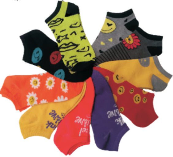 Women's Plus Size No Show Novelty Socks - Sunflower Emoji Print - 10-Pair Packs - Size 10-13