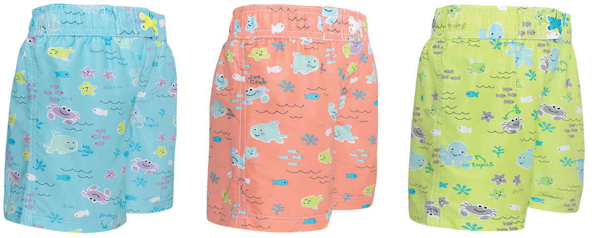 Toddler Boys Printed Swim Trunks w/ UPF 50+ Sun Protection - Ocean Creature Print - Sizes 2T-4T