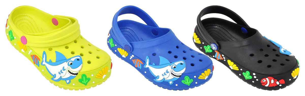 Boy's & Girl's Clogs w/ Shark & Fish Undersea Prints