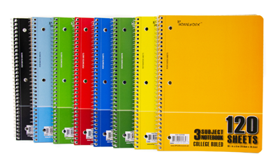 3 Subject Spiral Notebook, 120 sheets, College Rule