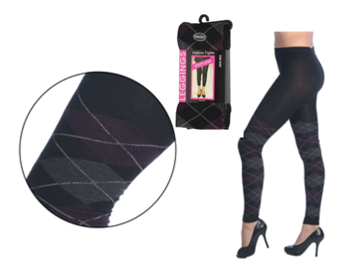 Women's Printed Tight Leggings w/ Argyle pattern