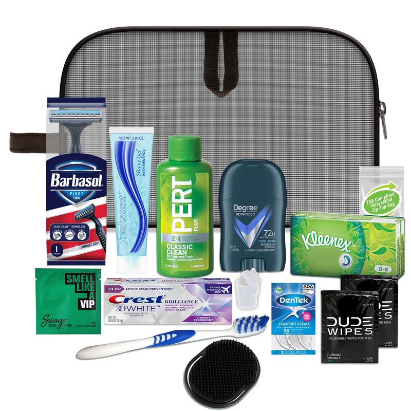 15 PC. Men's Premium Travel Kit in Black Mesh Bag