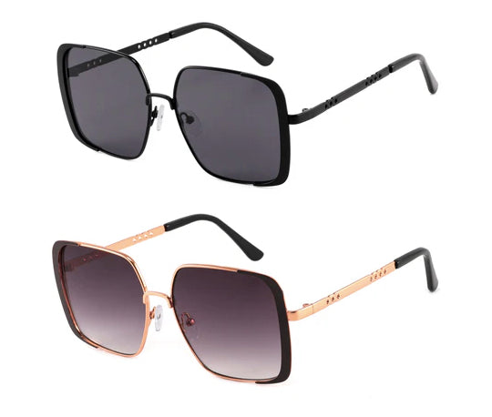 Men & Women's Square Frame Sunglasses w/ UV Protection - Black & Gold Frame