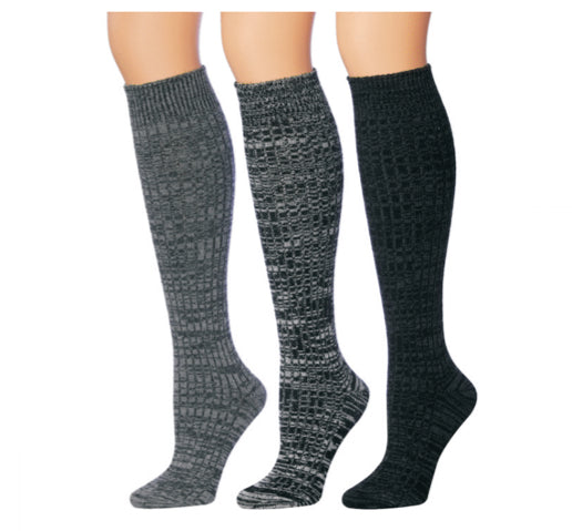 Women's Heathered Knit Knee High Socks - Black & Grey - Size 9-11 - 3-Pair Packs