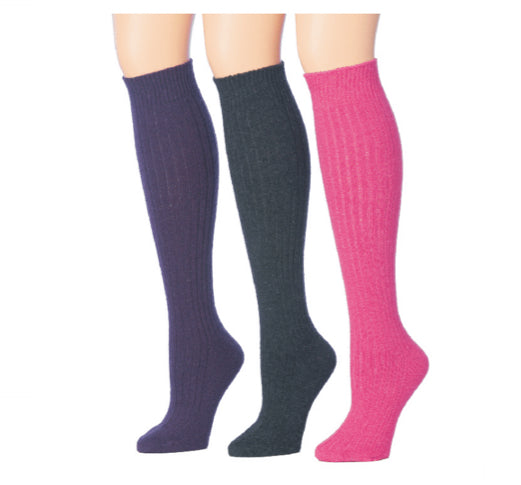 Women's Solid Knit Knee High Socks - Black, Pink, & Purple - Size 9-11 - 3-Pair Packs