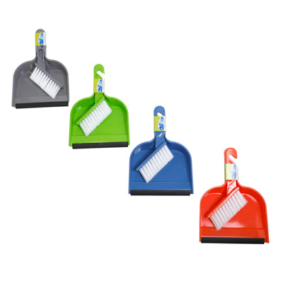 Dust Pan Mini With Rubber Lip & Brush 4 Colors 9.5x6.5 In Pdq