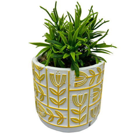 Faux Floral Plant Assortment with Pebbles Cement Decorative Planter