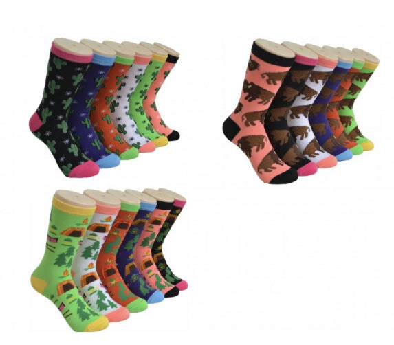 Women's Novelty Crew Socks - Wild West Print -  Size 9-11