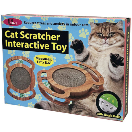 11.8" Wood Cat Scratcher Interactive Toy with Jingle Balls