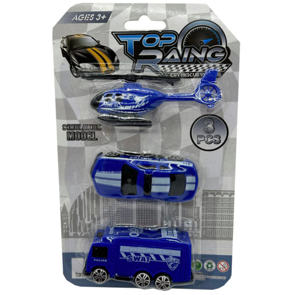 3 Pack of Police Vehicles and Aircraft Play Set - 2 Assorted Styles